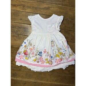Cutey Couture Toddler Dress 12-18M White Pink Lace Floral Mouse GUC Baptism